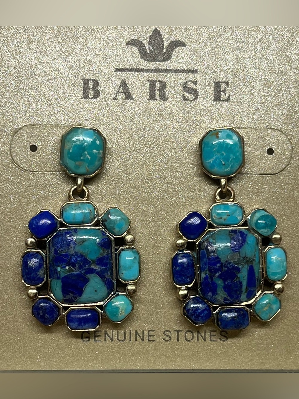 Barse Duality Blue Lapis & Turquoise Drop Earrings NWT